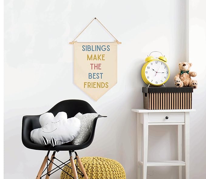 Canvas Banner Flag Sign Pennant Poster Wall Decor Gifts for Nursery Bedroom Reading Room Playroom Door Baby Sister Brother-Baby Present Shower,Birthday Christmas Gift-Siblings Make the Best Friends