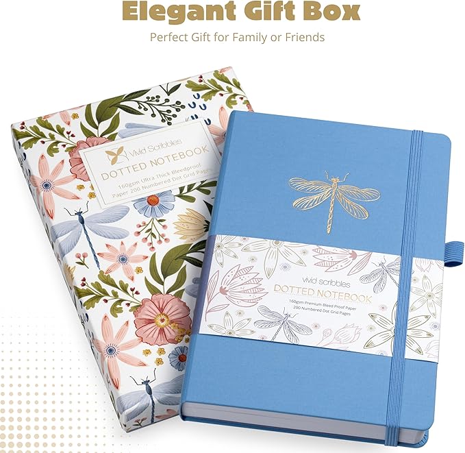 VIVID SCRIBBLES Dotted Journal – 160gsm Bleed Proof Thick White Paper – 200 Numbered Dot Grid Pages – 5.8 x 8.3 inch Dotted Notebook