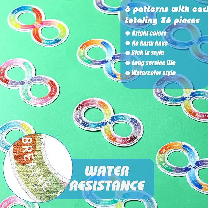 36 Pcs Sensory Strips Infinity Rainbow Anxiety Mindfulness Stickers Adults Stress Breathing Stickers Fidget Adhesives Rough Textured Tape for Classroom Desk Office Computer(Figure Eight Shape)