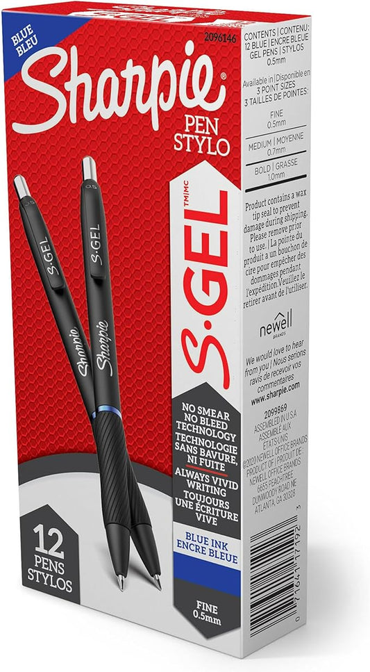Sharpie S-Gel Gel Pens Fine Point (0.5mm) Blue Ink Gel Pen 12 Count