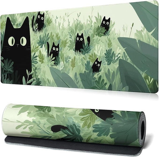 Black Cat Gaming Mouse Pad Large Desk Mat Extended Keyboard Mouse Pad Anime Mousepad with Non-Slip Base and Stitched Edge Mouse Mat Desk Pad 31.5 x 11.8 Mouse Pads for Desk Home Office Gaming