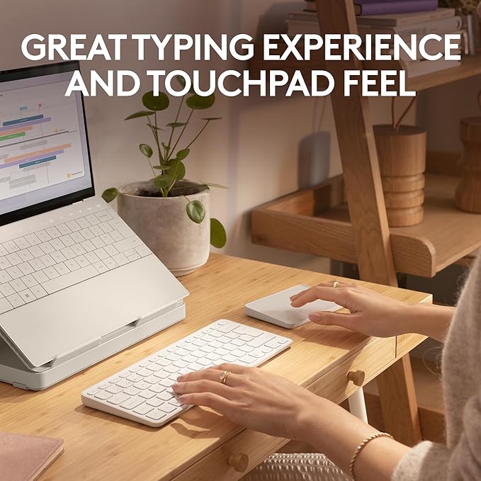 Logitech Casa Pop-Up Desk Work From Home Kit with Laptop Stand, Wireless Keyboard & Touchpad, Bluetooth, USB C Charging, for Laptop/MacBook(10” to 17”), Windows,macOS,ChromeOS - Nordic Calm,Tan/Purple