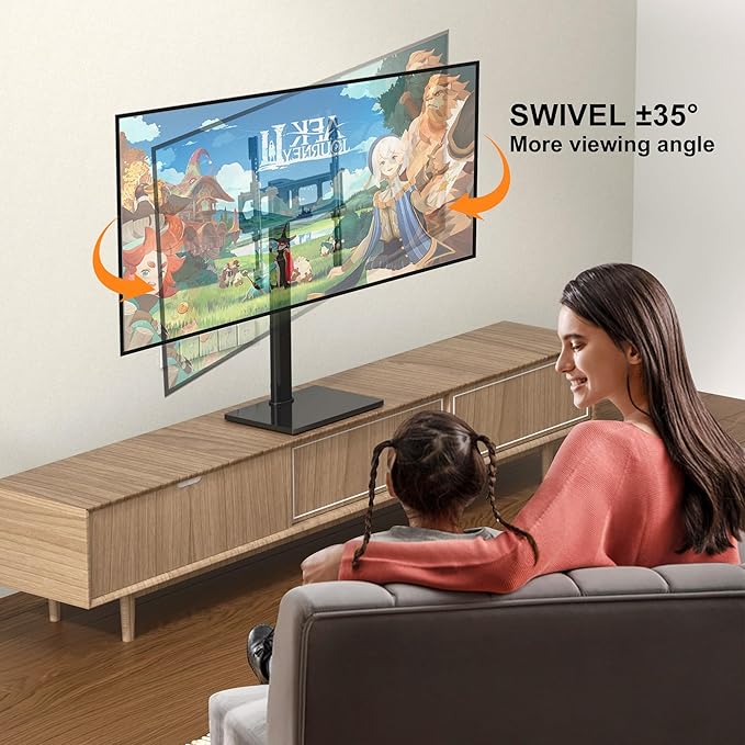 Universal Swivel TV Stand Base Table Top TV Stand for 23-70 Inch TVs 70 Degree Swivel, 6 Height Adjustable Tall Monitor Mount Stand, Max VESA 400x400mm,Holds up to 88lbs TS206