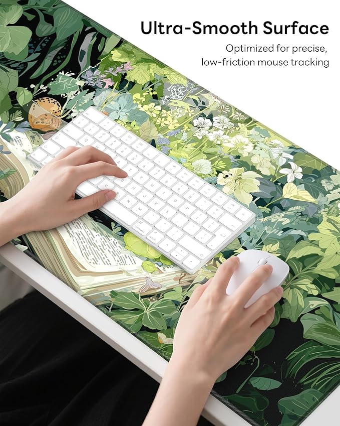 XL Gaming Mouse Pad, 31.5x17.5'' Large Desk Mat with Anti-Slip Rubber Base & Stitched Edges for Gaming, Office, Home - Reading Cat