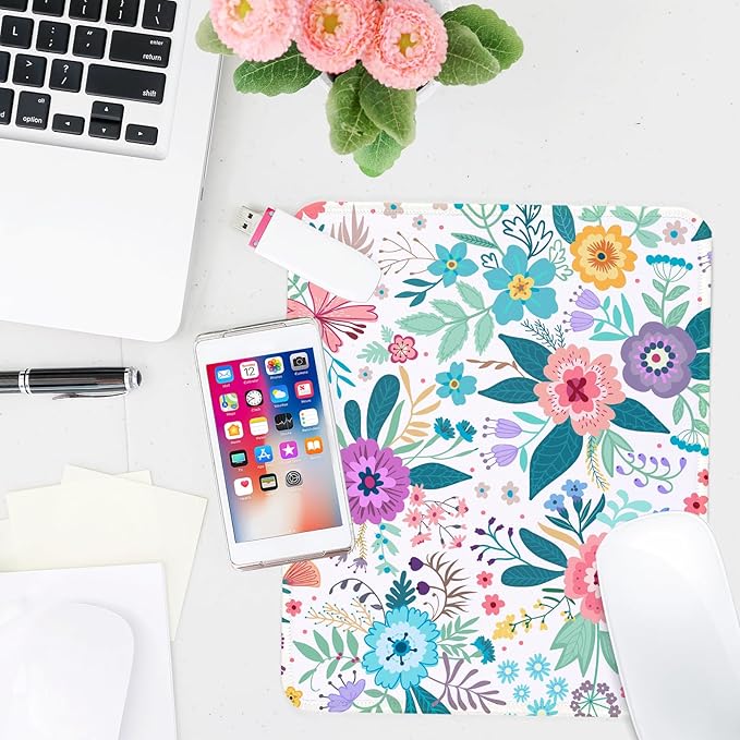Flower Square Mouse Pad,Non-Slip Rubber Base Mouse Pad,Home Office Decoration Desktop Accessory,Laptop Mouse Pad for Office Laptops,9.4x7.8x0.12inch 6