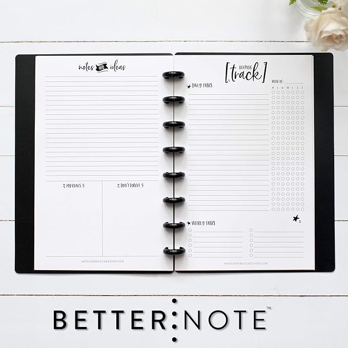 BetterNote Keeping Track Refill Pages for Discbound Notebook, Habit Tracker, Fits Disc TUL, Daily Weekly To Do, Happy Planner, ARC, Levenger Circa, Talia (Whimsy- 12 months, 8-Disc, 5.5"x8.5")