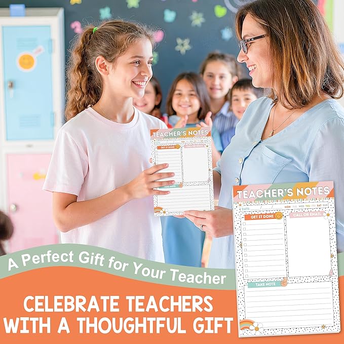 Teacher Gifts, Gifts for New Teachers, Retro Groovy Teacher Notepad, To-Do List Notepad, Stationery Must-Have Supplies for Preschool, Elementary, Middle, and High School Teachers