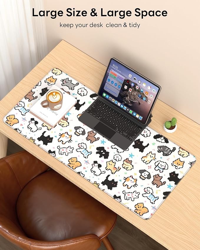 XL Gaming Mouse Pad, 31.5x17.5'' Large Desk Mat with Anti-Slip Rubber Base & Stitched Edges for Gaming, Office, Home - Cute Animals