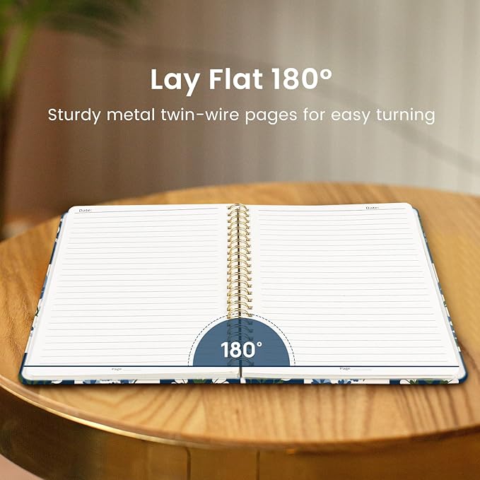 Taja Spiral Journal Notebook for Women, Pretty Hardcover Lined Notebook for Work & Note Taking, Aesthetic Cute Journal for Writing, 140 Pages, 5.8"x8.3", Petal Array