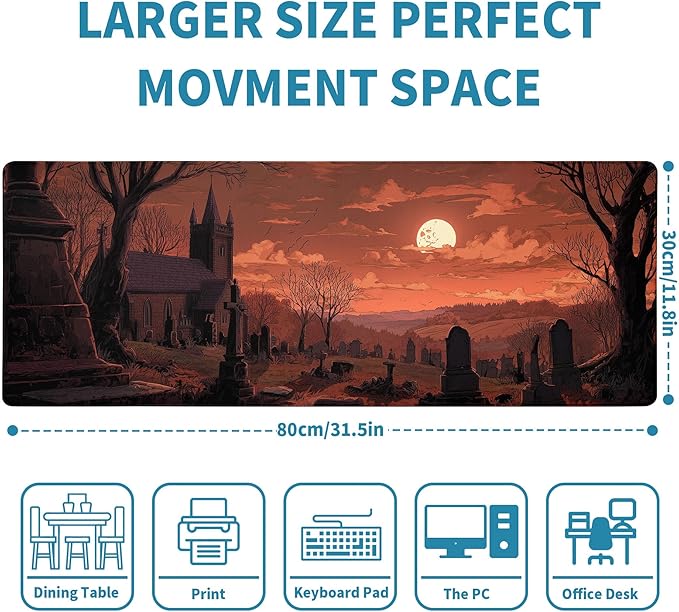 Dark Fantasy Castle XL Extended Large Gaming Desk Pad Mousepad, Castle Computer Laptop Keyboard and Mouse Mat, Office Desk Decor Mousepad Deskmat with Stitched Edges Mat