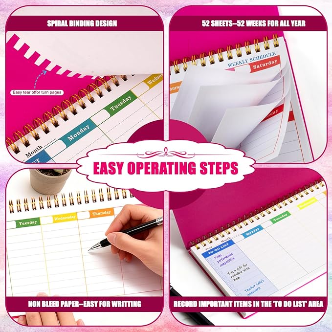 Undated Weekly Planner, 60-Week Horizontal Layout Desk Planner Daily To-Do List Pad for Office, Home & School Professionals & Students, Rose Red(5.4" x 12")