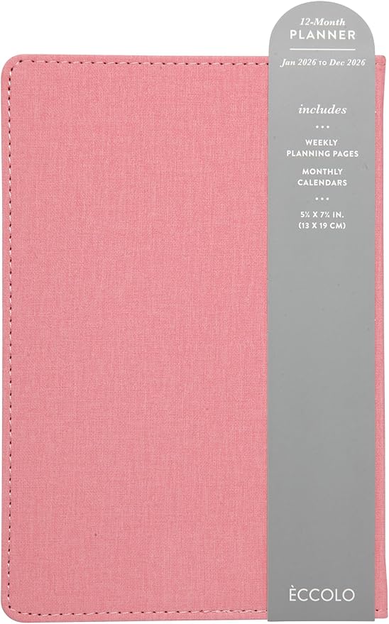 WORLD TRAVELER 2026 Planner - Weekly and Monthly Planner - 6x8 Planning Notebook & Calendar Agenda with Pen, Pink Textured