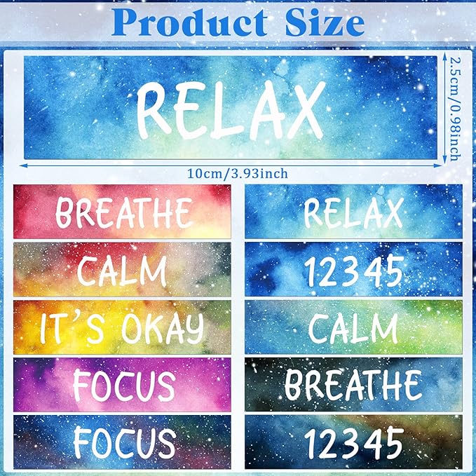 Crtiin 100 Pack Sensory Strips Anxiety Mindfulness Breath Calm Stickers Adhesive Texture Rough Tactile Fidget Tape for Mental Health Relief Anti Stress Stickers(Starry)