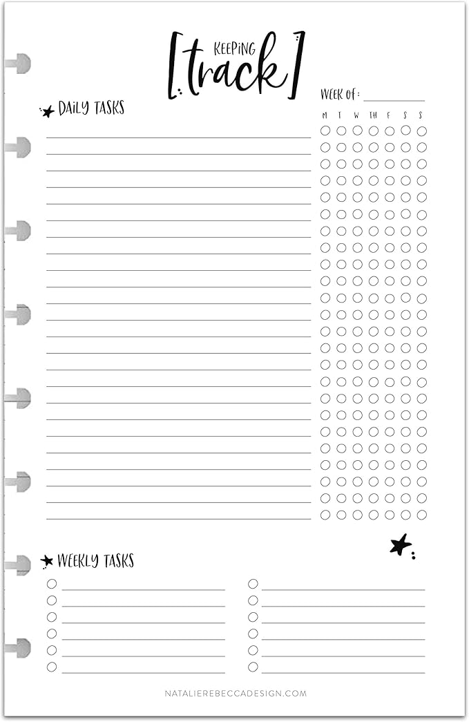 BetterNote Keeping Track Refill Pages for Discbound Notebook, Habit Tracker, Fits Disc TUL, Daily Weekly To Do, Happy Planner, ARC, Levenger Circa, Talia (Whimsy- 12 months, 8-Disc, 5.5"x8.5")