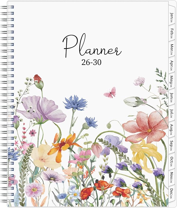 Monthly Planner 2026-2030, 5-Year Calendar Planner 2026-2030, Jan 2026 – Dec 2030, 8.5 x 11 In, Ruled Spread, Flexible Cover, Spiral Wirebound, Pocket, 60 Coated Monthly Tabs, Notes ＆ Habit Tracker, A4 Planner, Watercolor