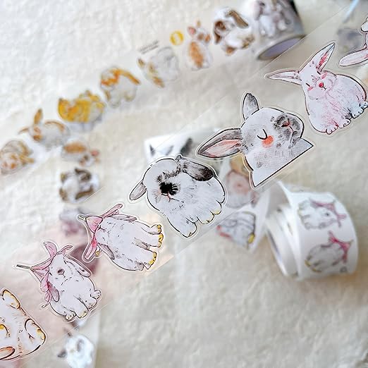 Seahorse Forest Vol6 A34 Cute Rabbit Ji,Pre-Cut Kawaii Thin Clear PET Washi Tape Stickers,Original Design,for Journaling,Scrapbooking,Planner,Scrapbook Supplies,Scrapbook Stickers, Bullet Journal