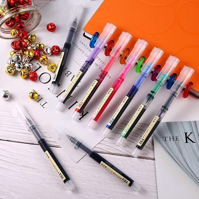 Frienda 12 Pieces Rolling Ball Pens 0.5 mm Japanese Quick Drying Fine Point Pens Liquid Ink Smooth Writing for Office Student Back to School Supplies(Classic Colors)
