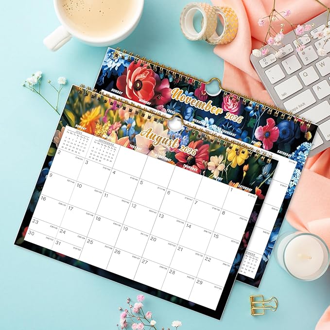 Calendar 2026-18 Monthly Wall Calendar, January 2026 - June 2027, 8.5" x 11", Calendar 2026-2027 with Twin-Wire Binding, Hanging Hook, Blocks and Julian Dates (Bright Wall Calendar)