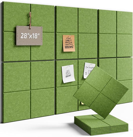 Fluxynara Felt Bulletin Board Tiles -28"x18" Cork Board Alternative for Office Decor, Push Pin Board Wall Organizer 6-Pack - Grass Green