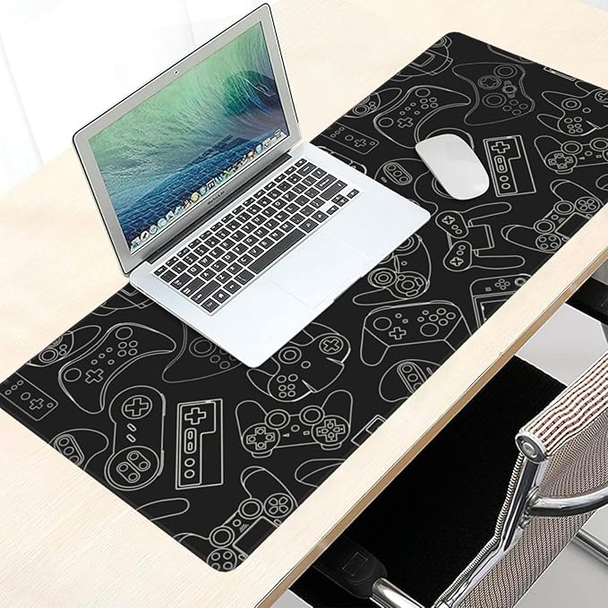 Video Game Controller Black Background Mouse Pads XXL Extended Mousepad with Stitched Edges Non-Slip Rubber Base Computer Keyboard Pad Desk Mat for Home Office Desk Decor, 35.4" X 15.7"