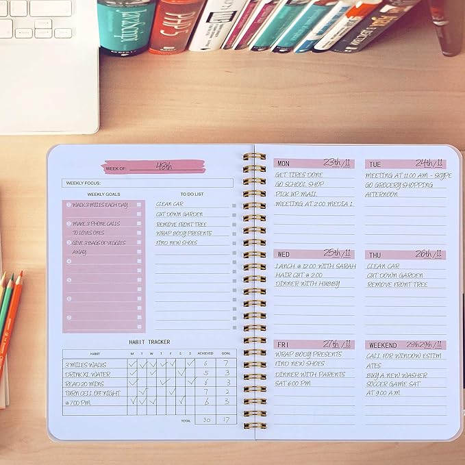 Weekly Planner Undated Planner Book with To-Do List,Weely Goals,Habit Tracker, 5.7"X 8" Inch for 52 Weeks Planning Pink for Women