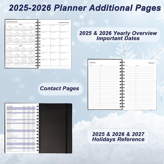 Daily Planner 2025-2026, Weekly & Monthly Planner from Jul 2025-Dec 2026, 18 Month Academic Calendar with Tabs, A5 Size, Black