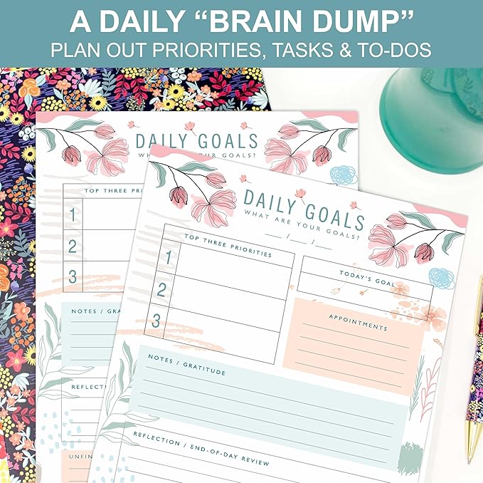 Daily Goals, Gratitude List, Planner, Do List Organiser, Personal Planner Journal, 8.25 x 11.25 Inches, 53 Pages