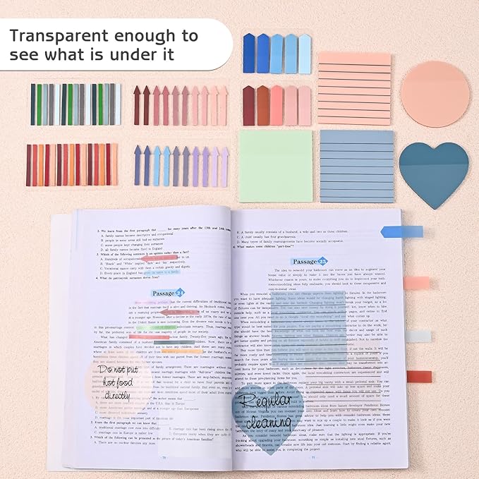 1450 Sheets Transparent Sticky Notes, 3 x 3 inch Aesthetic Clear Lined Sticky Notes with Pen, Gradient Color Waterproof Self-Adhesive Annotation Tabs for Bible Journaling (Red Series)
