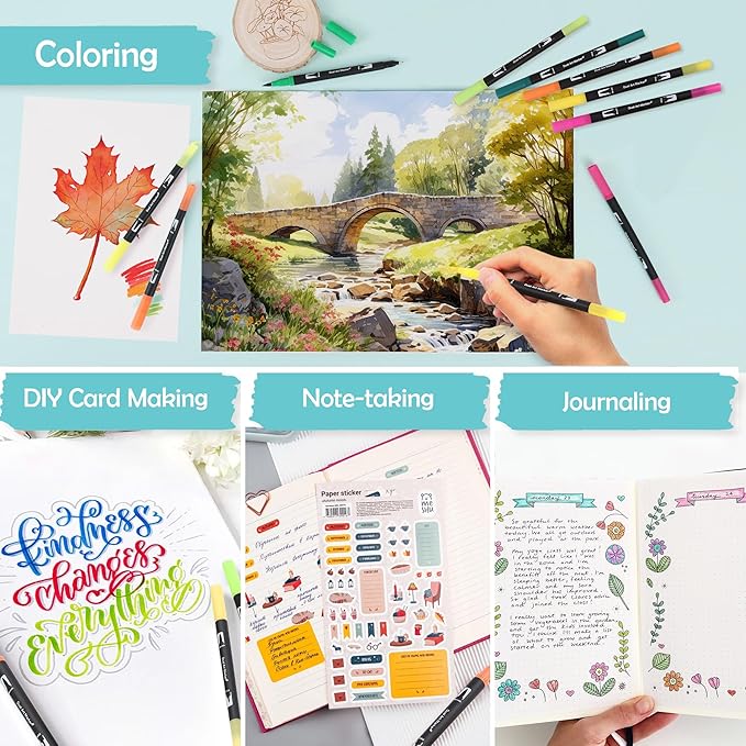 nauets 120 Colors Brush & Fine Dual Tip Watercolor Markers Set Professional Coloring Paint Pens For Drawing Note taking Planner Calligraphy Journaling Card Making Art Supplies