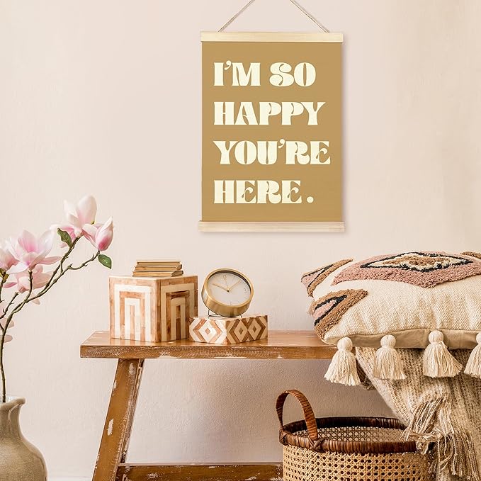 TAEDIN Boho Classroom Wall Art Poster Hanger Frame - Yellow Nursery Wall Art with Wood Frames, Inspirational Wall Hanging Decor for Baby Kids Room School Home Bedroom, 12x16 Inches