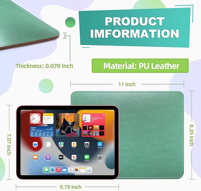 Mouse Pad, PU Mouse Pad，Leather Mouse Pad with Stitched Edge Micro-Fiber Base with Non-Slip Waterproof，Mouse Pad for Computers，Laptop, 8x11Inch (Turquoise)