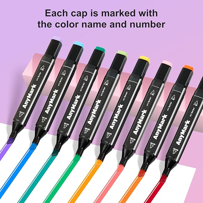 AnyMark Alcohol Markers, 120 Colors Dual Tip Art Coloring Markers Set for Adult Book Drawing Sketching Painting, Chisel & Fine, Black Penholder