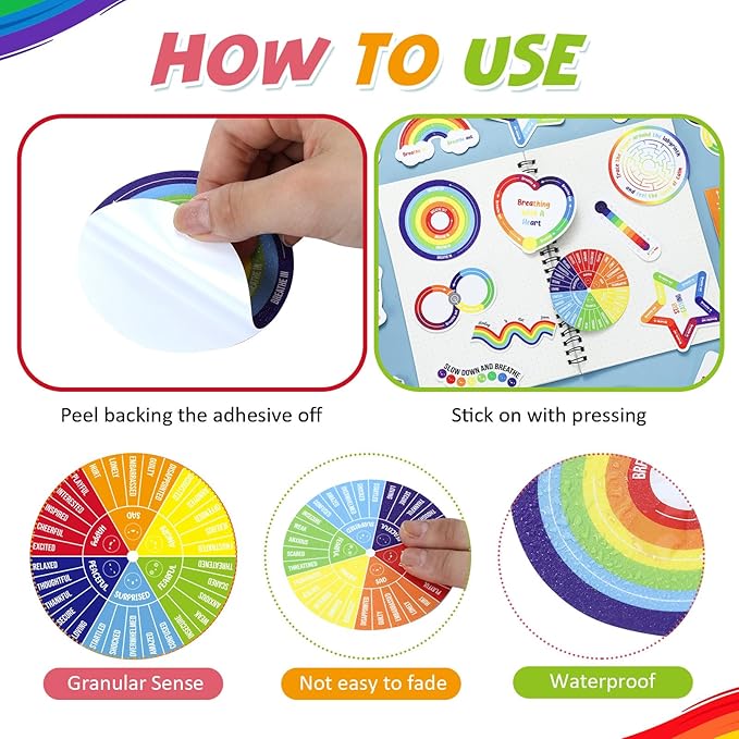 Tenceur 240 Pcs Adhesives Sensory Stickers with Inspirational Quotes Mindfulness Relief Anti Stress Items School Counselor Supplies Textured Strips for Adult Teen (Colorful)