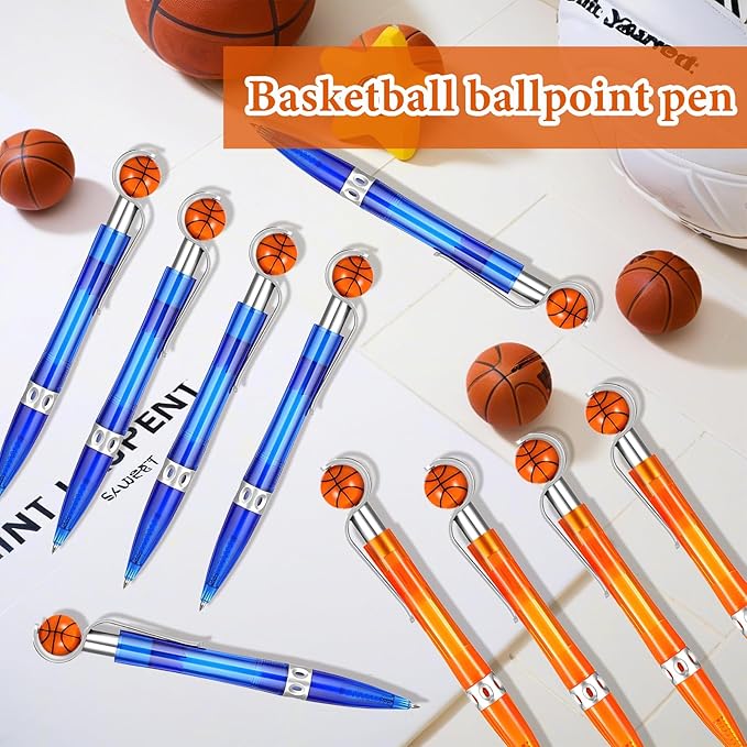 12 Pcs Basketball Pen Sports Ballpoint Pens Basketball Party Favors Sports Souvenirs Black Ink Writing Pen for Office Desk Fun Stationery Supplies. (orange/blue-12)
