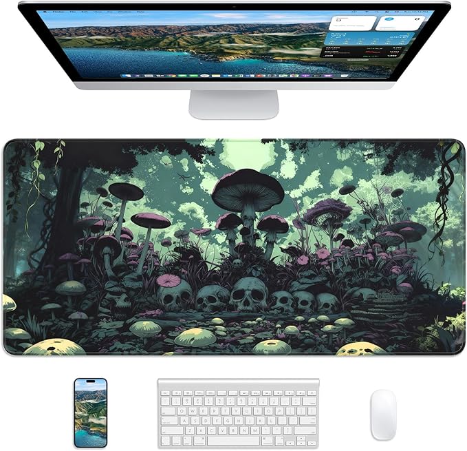 XL Gaming Mouse Pad, 31.5x17.5'' Large Desk Mat with Anti-Slip Rubber Base & Stitched Edges for Gaming, Office, Home - Gloomy Cemetery
