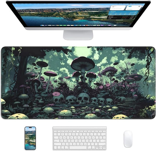 XL Gaming Mouse Pad, 31.5x17.5'' Large Desk Mat with Anti-Slip Rubber Base & Stitched Edges for Gaming, Office, Home - Gloomy Cemetery