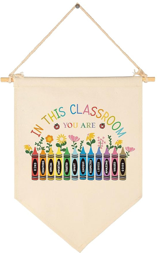 Canvas Banner Flag Sign Pennant Poster Wall Decor Gift for Nursery Classroom Kindergarten Preschool Education Reading Room Playroom Teacher Office Kid Girl Boy-Christmas Gift-in This Classroom