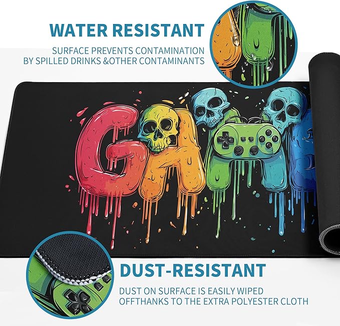 Gaming Mouse Pad Mat XL Extended Large Gaming Desk Pad Mousepad, Vibrant Game Computer Laptop Keyboard and Mouse Mat, Office Desk Decor Mousepad Deskmat with Stitched Edges Mat