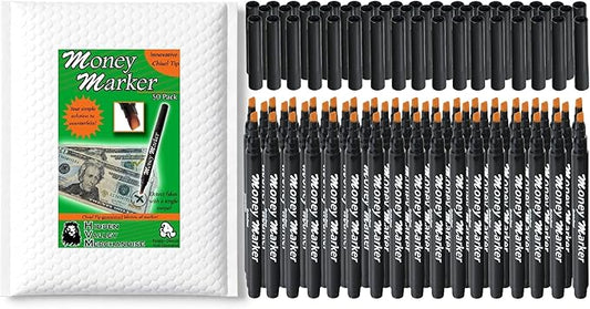 HVM Counterfeit Money Detector Pen (50 Counterfeit Pens) - Money Marker Bill Detector Pen with Upgraded Chisel Tip - Detect Fake Bills, Universal False Currency Checker Pack