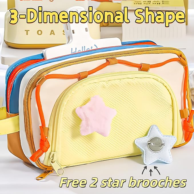 Portable Multi-Layer Kawaii Pencil Case Organizer - Large Capacity Color Block Design Pen Pouch Supplies - Cute Functional Bag (Pink)