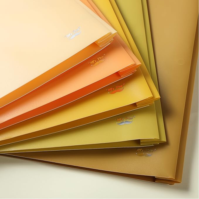 Mr. Pen- Plastic Folders with Pockets and Prongs, 5 Pack, Letter Size, Gold Spectrum, Flexible Plastic Folders with Prongs