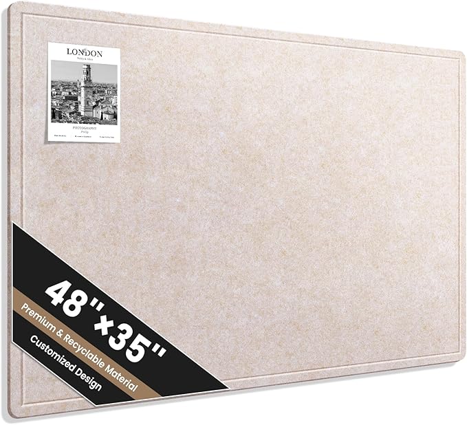 Large Bulletin Board, 48 X 35 Inches Felt Cork Board with 40 Pushpins, Foldable Felt Notice Pin Board Photo Display Board with Self-Adhesive Tape for Office Home School