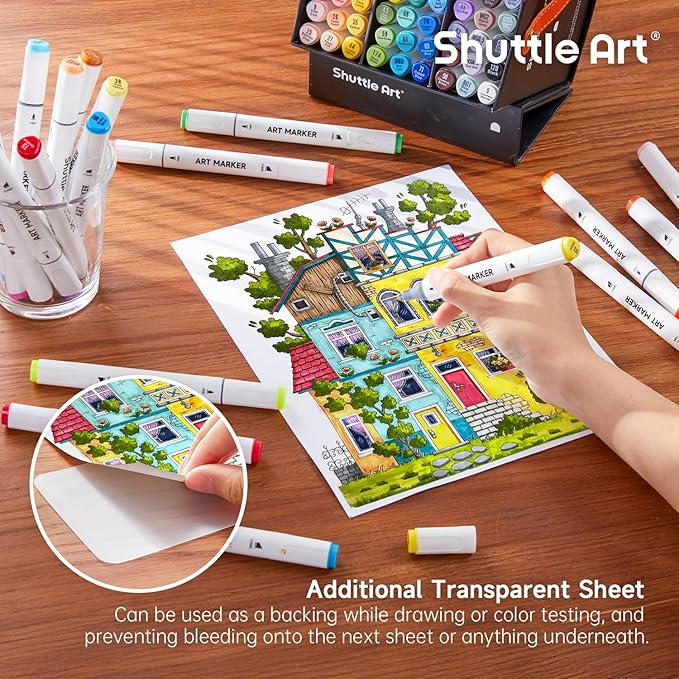 Shuttle Art 51 Colors Alcohol Markers, 50 Colors Dual Tip Art Marker Set Plus 1 Colorless Blender with Marker Case Perfect for Illustration Students Adult Coloring Sketching (Pack of 2)