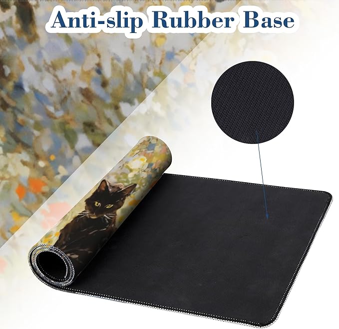 Large Gaming Mouse Pad for Desk Garden Cat Big Desk Mat Extended Mousepad with Stitched Edge and Non-Slip Base Long Computer Keyboard Mouse Mat for Home Office Work, 11.8 x 31.5 Inch