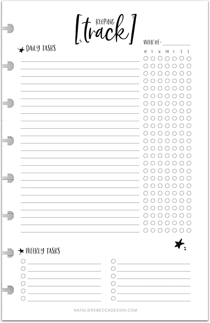 BetterNote Keeping Track Refill Pages for Discbound Notebook, Habit Tracker, Fits Disc TUL, Daily Weekly To Do, Happy Planner, ARC, Levenger Circa, Talia (Whimsy- 6 months, 8-Disc, 5.5"x8.5")