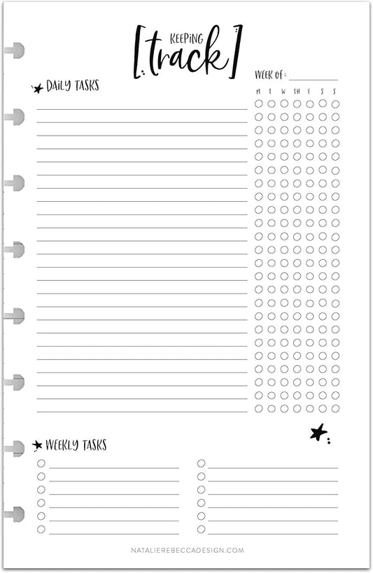 BetterNote Keeping Track Refill Pages for Discbound Notebook, Habit Tracker, Fits Disc TUL, Daily Weekly To Do, Happy Planner, ARC, Levenger Circa, Talia (Whimsy- 6 months, 8-Disc, 5.5"x8.5")