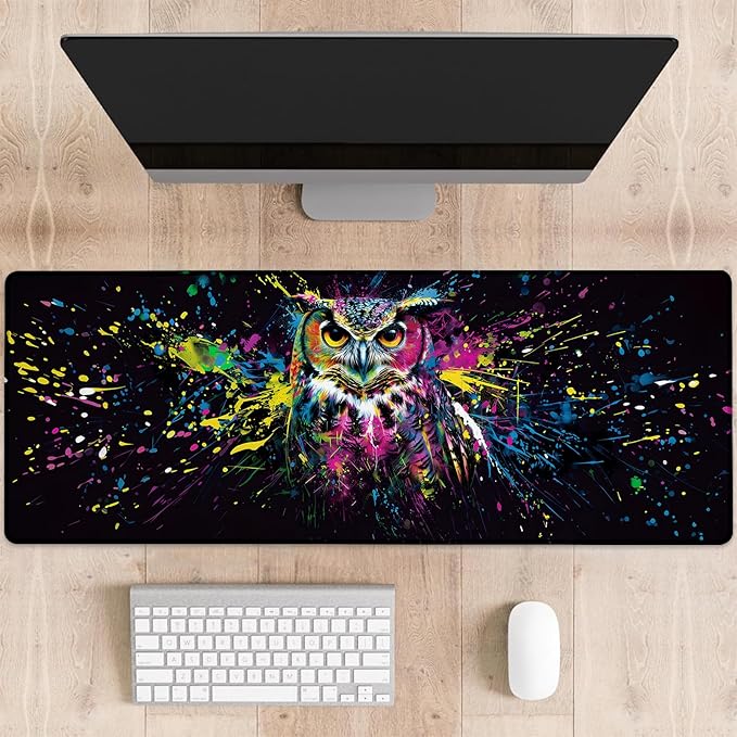 Owl Gaming Mouse Pad, Large Desk Mat for Computer, Extended Keyboard Laptop Mouse Pads, 31.5×11.8in Non Slip Rubber Mousepad for Office Decor Gifts(color4)