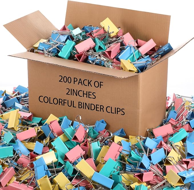 Jetec 200 Pcs Extra Large Binder Clips Bulk 2 Inch Metal Jumbo Binder Clips Office Supplies Colorful Paper Clamps for Teachers Students Office Business Supplies
