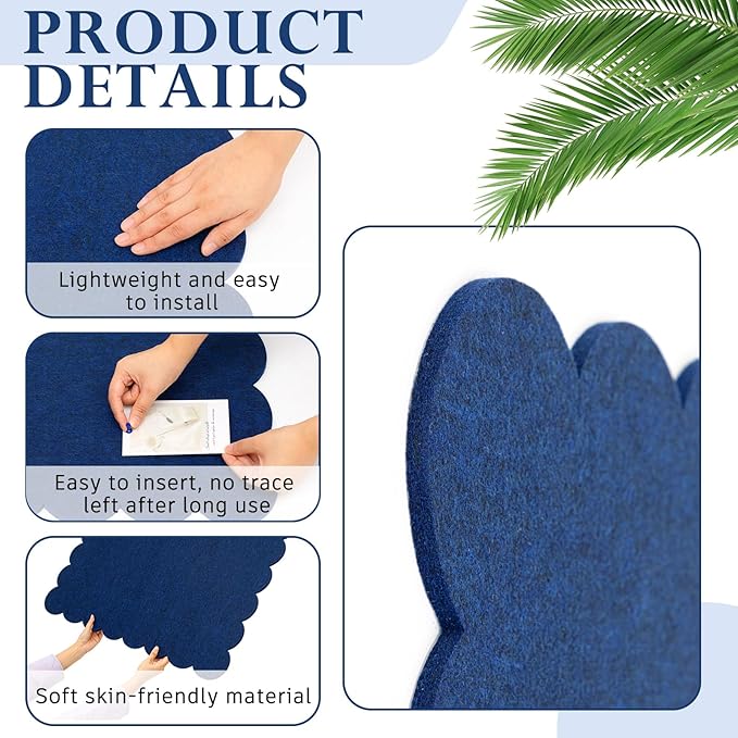 Scalloped Felt Bulletin Board 72 x 48 Inches Foldable Dark Blue Pin Cork Board Alternative for Wall, 6' x 4' Trifold Picture Vision Self Adhesive Bulletin Decorative