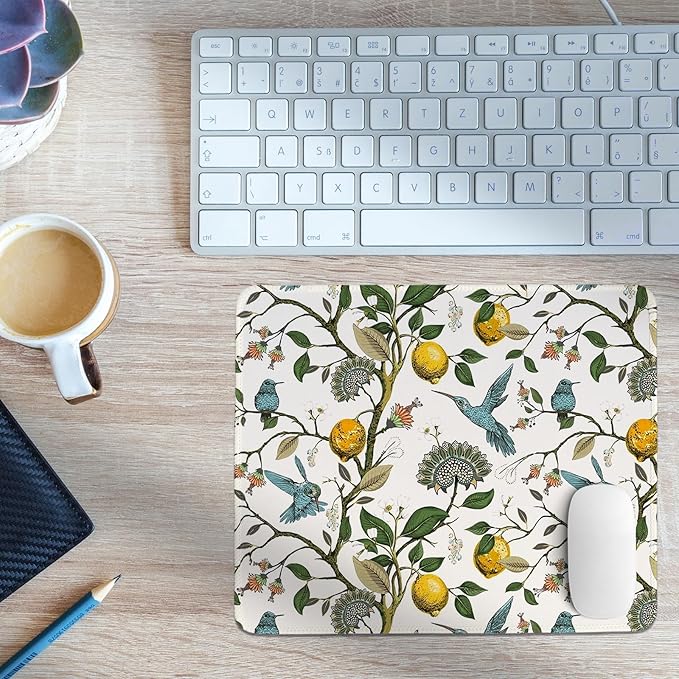 Lemon Tree Mouse Pad,Small Yellow Italian Lemon Tree Mouse Pad,Floral Desk Mat,Girly Summer Mouse Pads Desktop for Dorm Home Office Desktop Decor,11.8x9.8 Inch